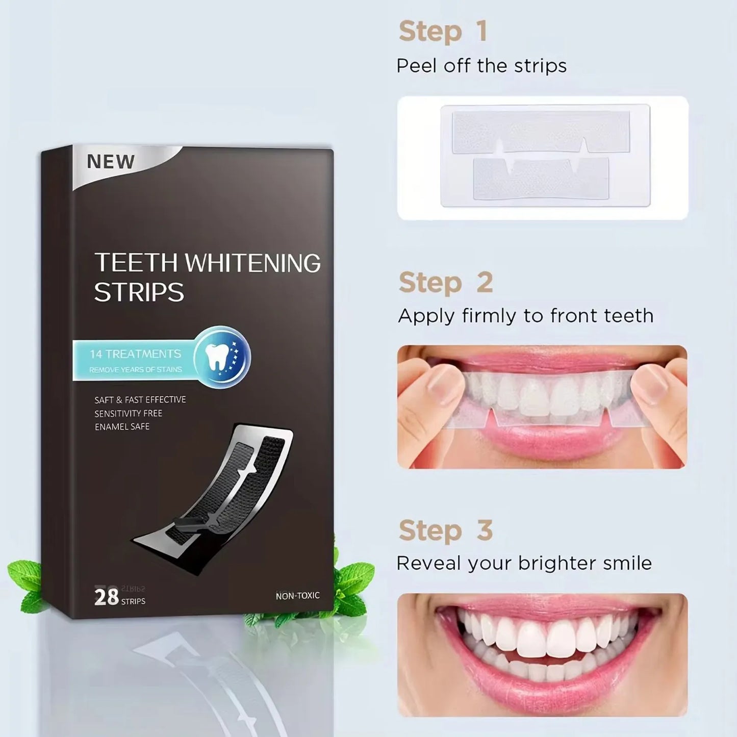 Teeth Whitening Strips, 28 Whitening Agents Activated Whitening Strips, Deep Stain Removal Teeth Whitening,Safe For Tooth Enamel