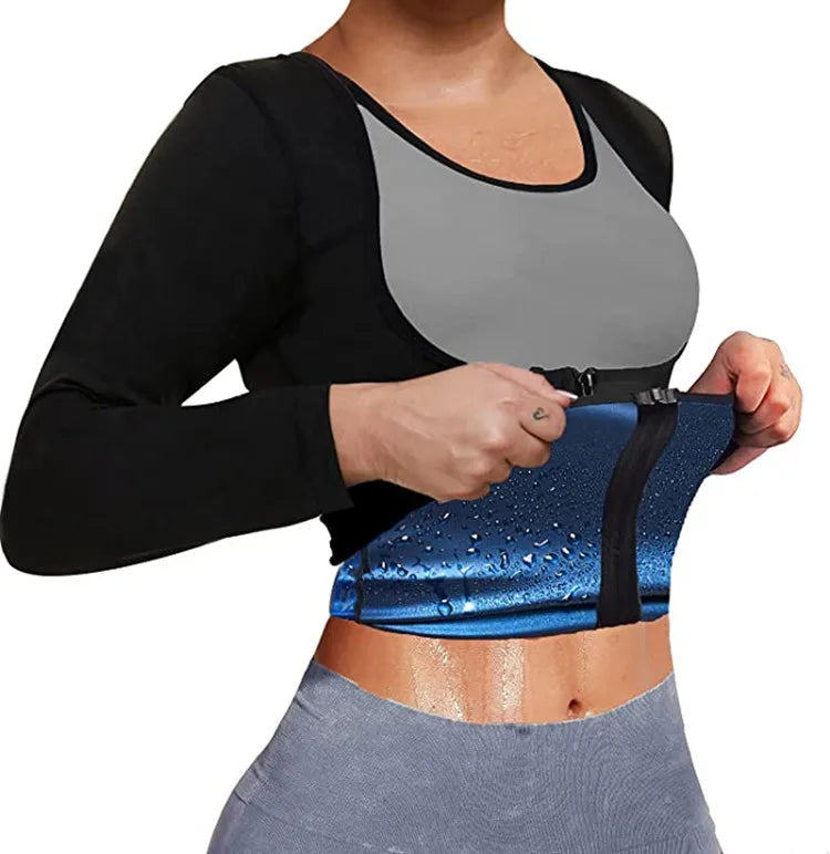 Sauna Suit for Women Weight Loss Sweat Jacket Long Sleeve Body Shaper Fitness Zipper Workout Shirts Slimming Waist Trainer
