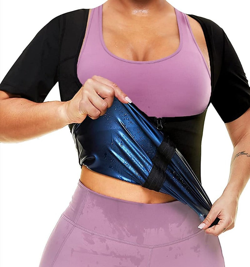 Sauna Suit for Women Weight Loss Sweat Jacket Long Sleeve Body Shaper Fitness Zipper Workout Shirts Slimming Waist Trainer